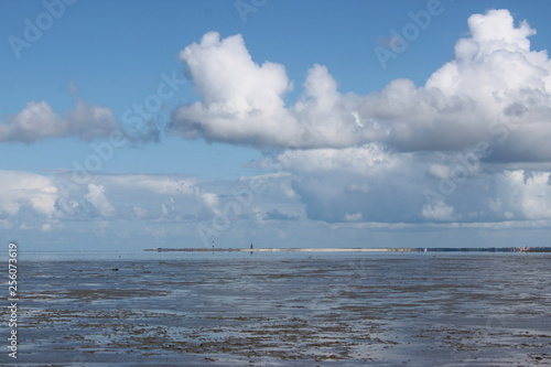 Billede på lærred The Wadden Sea world natural heritage site with Wangerooge island in the backgro
