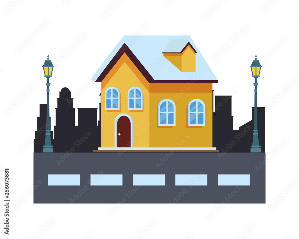 house icon in cityscape