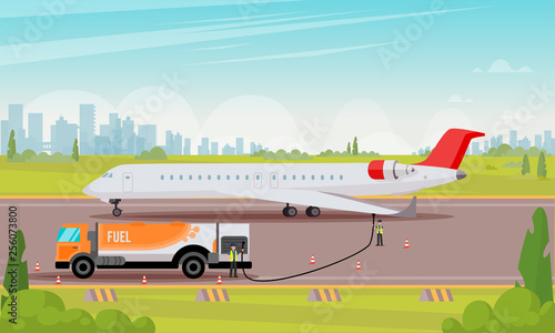 Refueling Passenger Aircraft Flat Illustration.