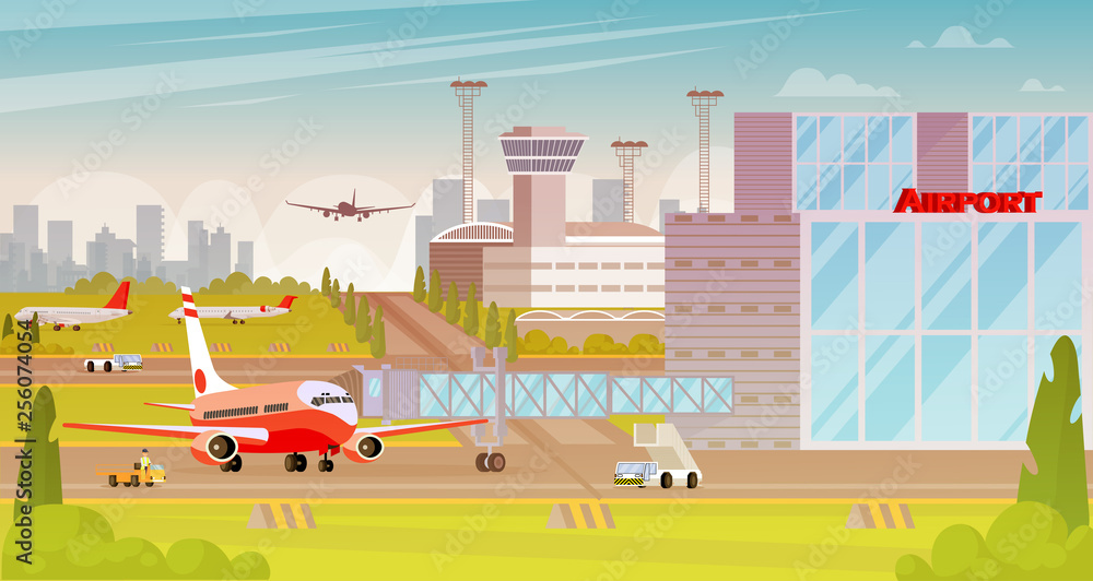 Airport Territory Big City Flat Illustration. 