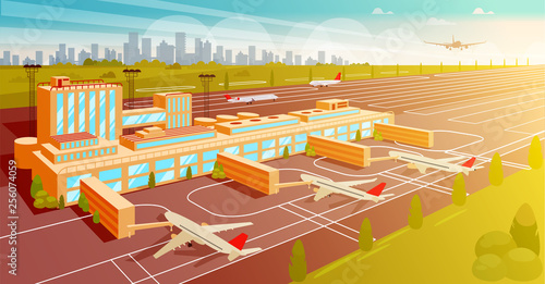 Top View Airport and Runway Flat Illustration.