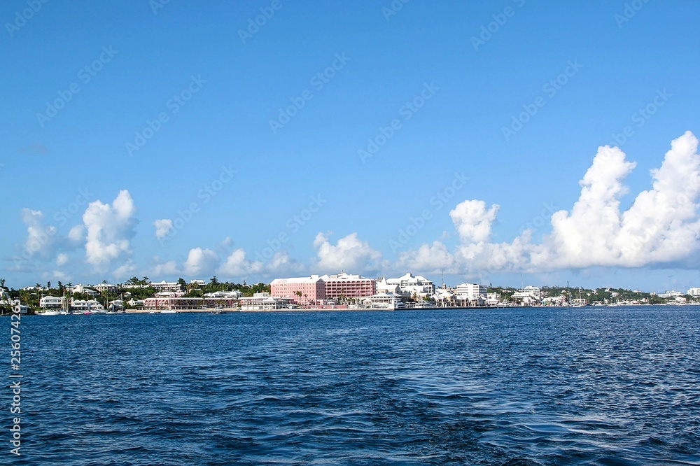 Amazing beauty Bermuda. Atlantic ocean. Turquoise sea water and blue sky. Beautiful background.