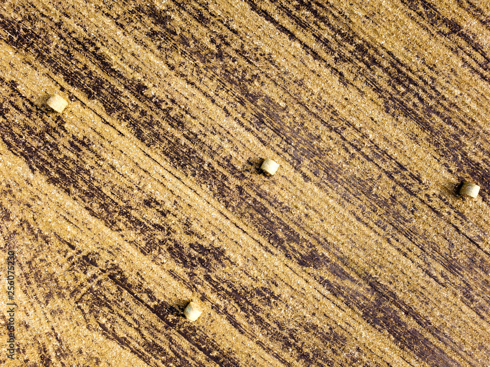 straw bale top view on field, agricultural landscape, texture for design and background straw bale top view on field, agricultural landscape, texture for design and background