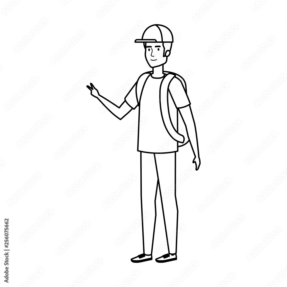 young man with travelbag avatar character young man with travelbag avatar character