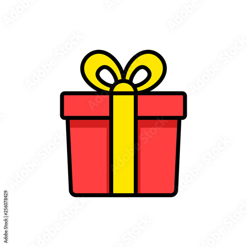 Set of gift box with ribbon. Box line icons. Surprising gift box. Vector illustration.