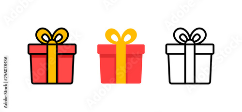 Set of gift box with ribbon. Box line icons. Surprising gift box. Vector illustration. photo