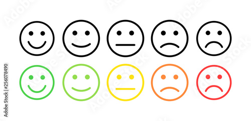 Feedback vector concept. Rank, level of satisfaction rating. Excellent, good, normal, bad awful. Feedback in form of emotions, smileys, emoji. User experience Review of consumer. photo