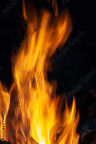 Fire, flames on a black background.