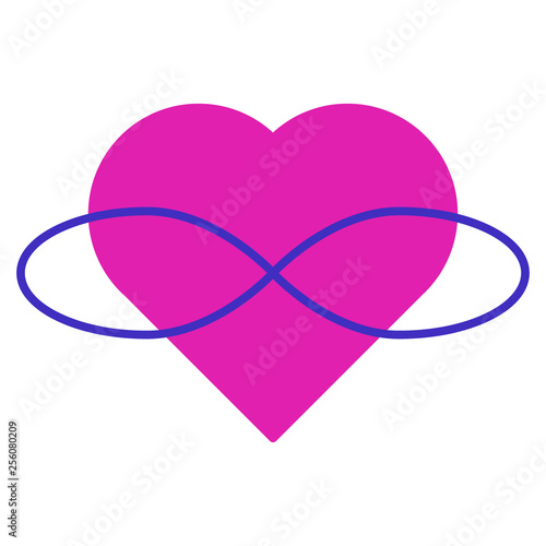 Symbol of polyamory. Heart and infinity. Endless love. White background and pink heart photo