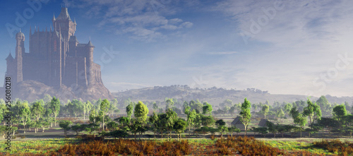 Majestic Caste With Fantasy Landscape Environment Background