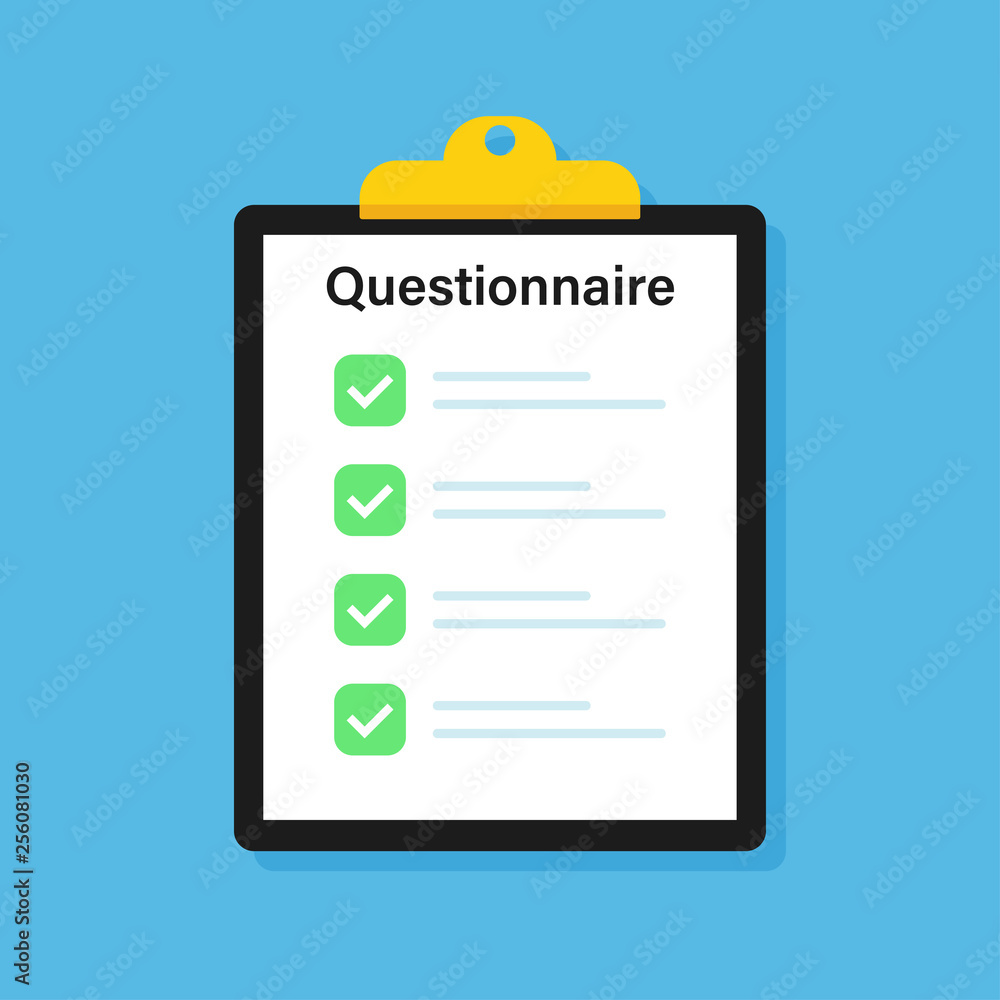 Clipboard Questionnaire. Check list. Cclaim form. Vector illustration. Clipboard Questionnaire. Check list. Cclaim form. Vector illustration.