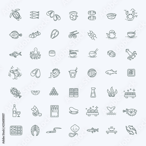 Fototapeta Naklejka Na Ścianę i Meble -  Fish and seafood - outline icon collection, vector for restaurant menu