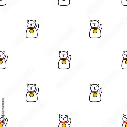 maneki neko seamless doodle pattern