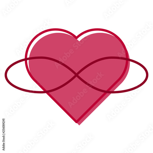 Polyamory Symbol. Heart and infinity. Endless love. White background and red colors