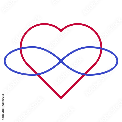 Polyamory Symbol. Heart and infinity. Endless love. White background and linear style