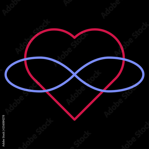 Polyamory Symbol. Heart and infinity. Endless love. Black background and linear style photo