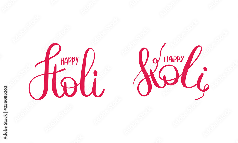 Happy Holi. Festival of Colours. Phagwah. Annual Hindu Spring Festival. Celebrated in India and Nepal and other Asia. Beautiful handwritten lettering on a color bright background. Vector illustration