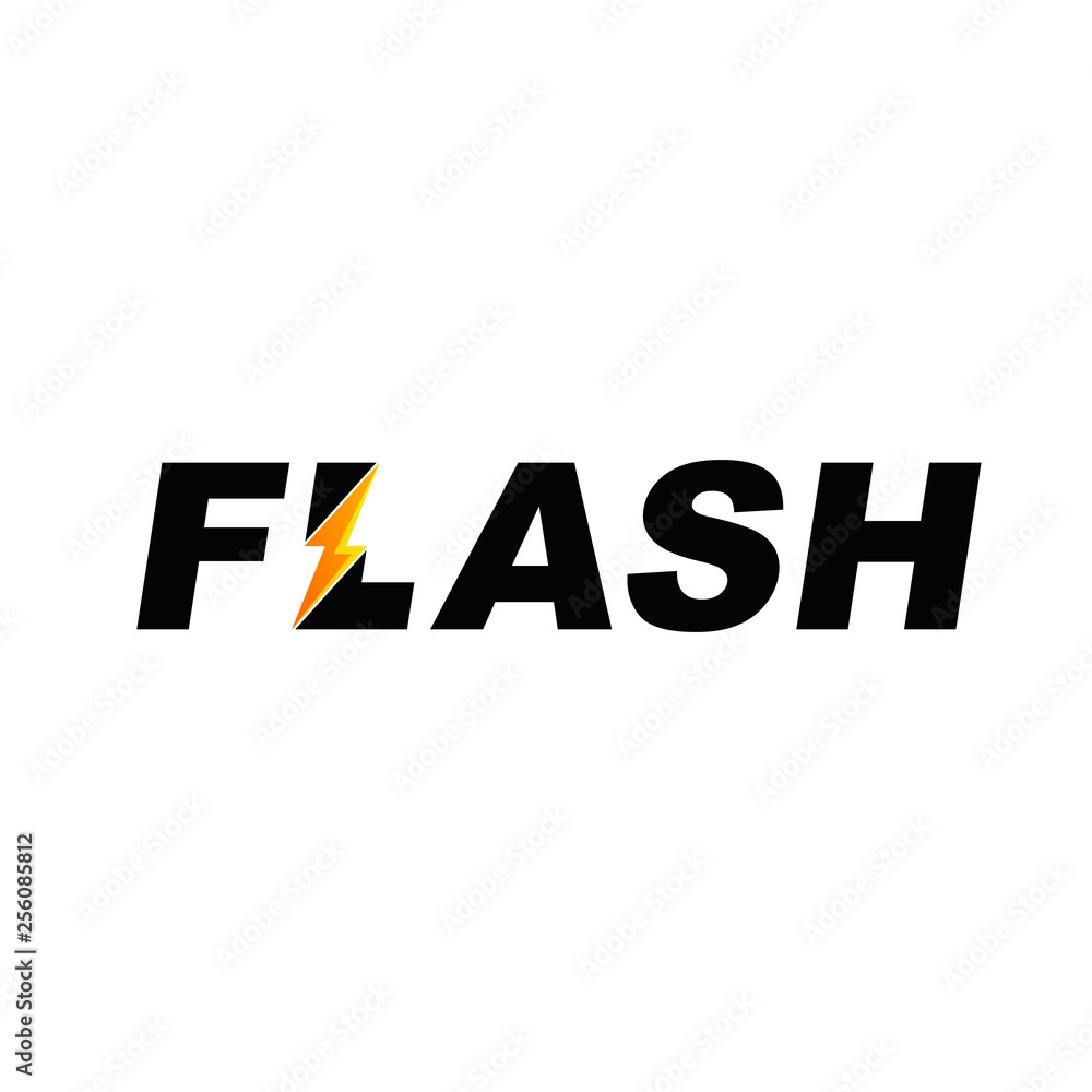 Flash Text Font Logo With Lightning Symbol Stock Vector | Adobe Stock
