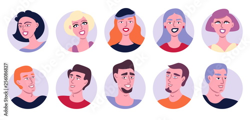 Avatar Icons Set Flat Vector Illustration. Group Of Different Young People Beautiful Women And Men Isolated On White Background. Happy Friends Day. Human Rights. People Young. People Happy