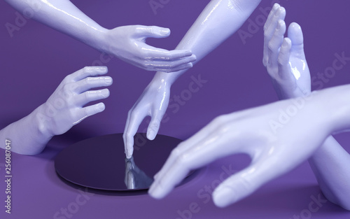 3d rendering illustration of man hands. Human body parts. Concept scene for graphic design projects. Modern look template, abstract idea. Free imagination. People theme. Artistic creative wallpaper