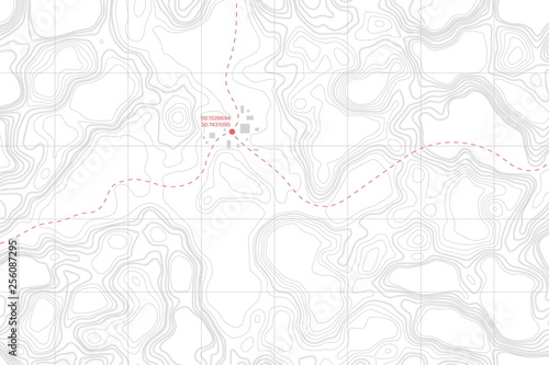 Lie Of The Ground Vector Topographic Map With Route And Coordinates Abstract Background. Topographic Cartography. Topographic Map. Topographic Relief. Topography Map. Topography Relief 