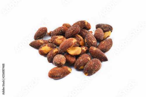 Almonds nut seeds bake salt isolated on white background