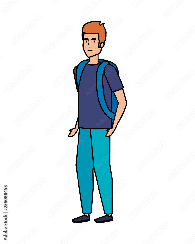 young man with travelbag avatar character