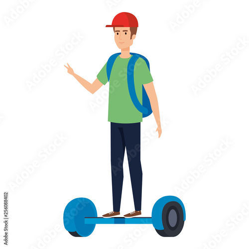 young man in hoverboard electric