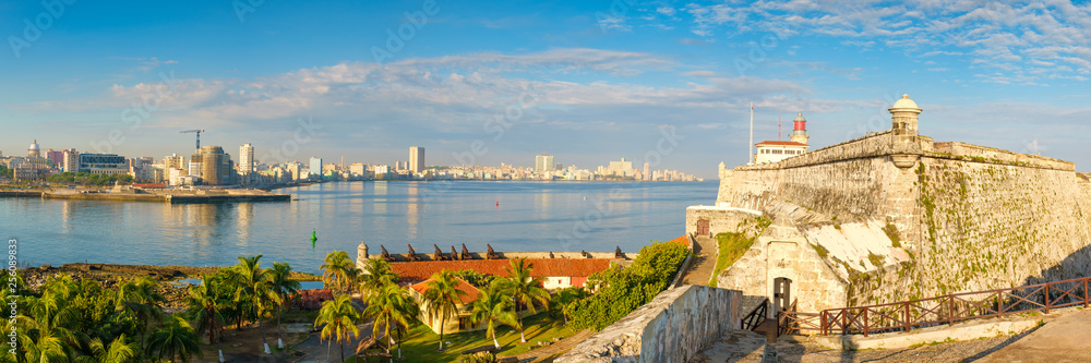 Panorama of the city of Havana,the bay and El Morro lighthouse