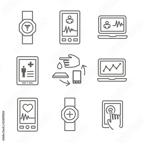 Digital Health Icon Set with Wearable Technology Web Header Banner