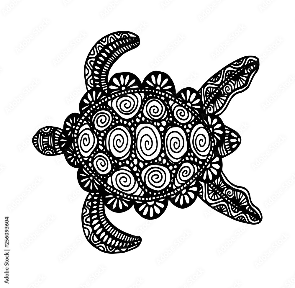 Fototapeta premium Turtle, hand drawing with ornament illustration