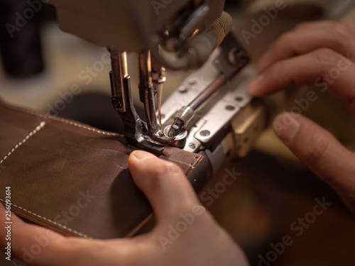 Leather processing by Japanese craftsman.