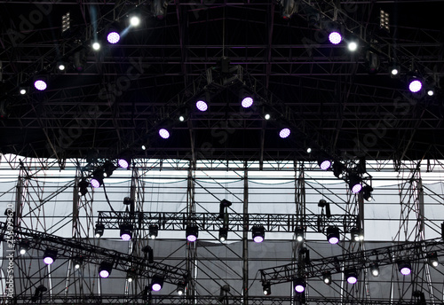  Lights on open air stage afternoon and evening, musical concert, powerful light visual impact color, visual technology in Latin America.