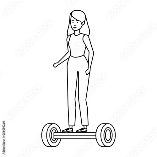young woman in hoverboard electric