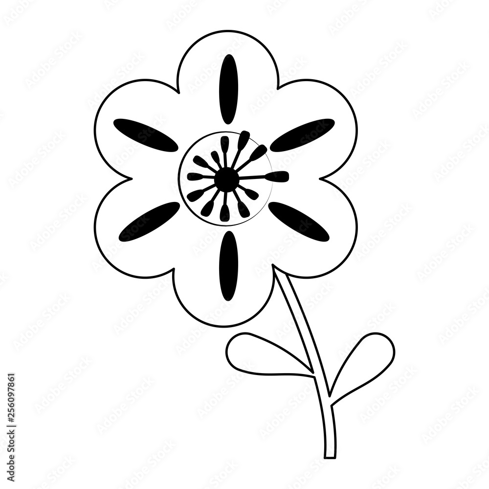 Beautiful flower cartoon isolated black and white Beautiful flower cartoon isolated black and white