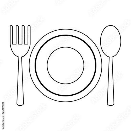 dish with spoon and fork in black and white