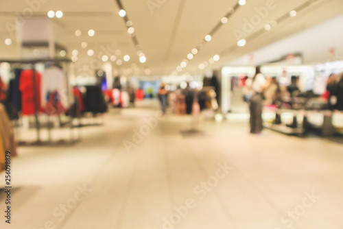 Abstract blur clothing boutique store display interior of shopping mall background
