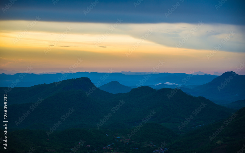 Asia mountain landscape sunset colorful sky background