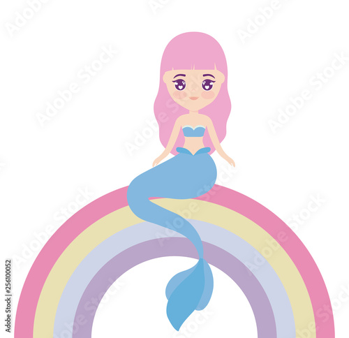 cute mermaid sitting in rainbow