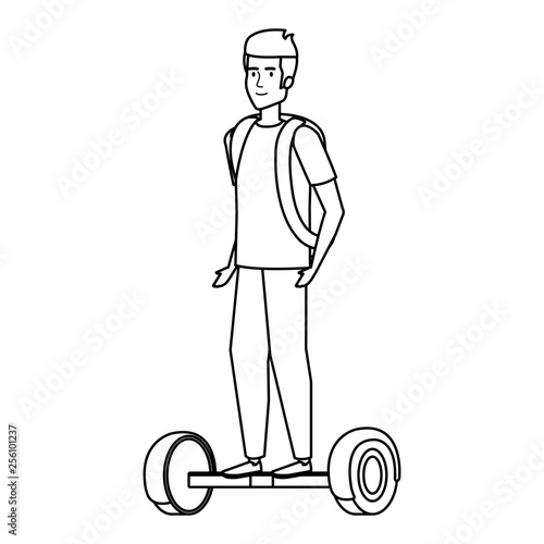 young man in hoverboard electric