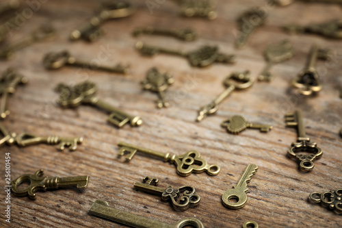 Wallpaper Mural Old vintage keys on wooden background, closeup Torontodigital.ca