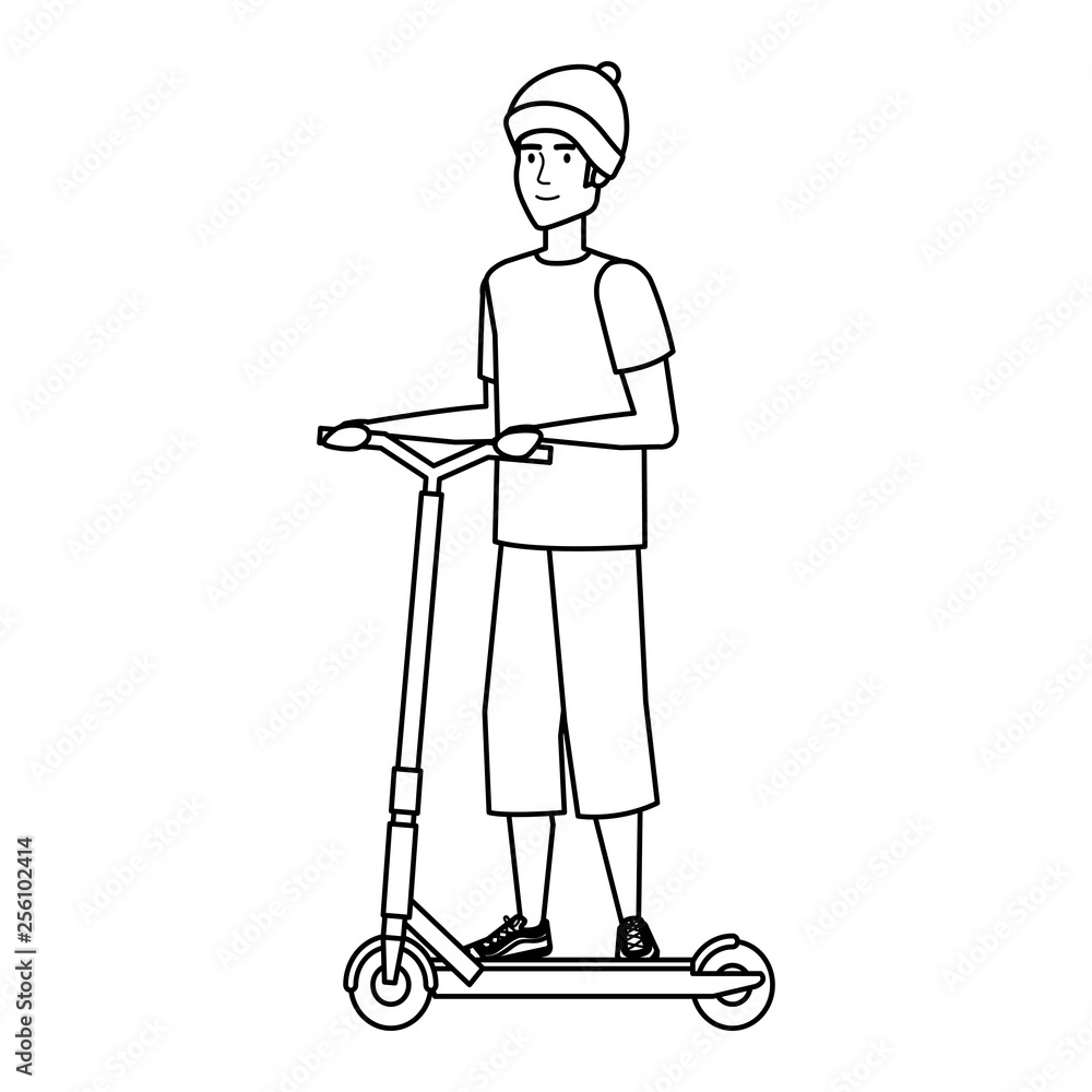 Obraz premium young man in folding scooter