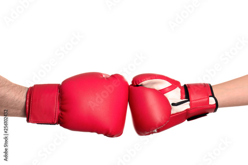 Men in boxing gloves on white background, closeup © New Africa