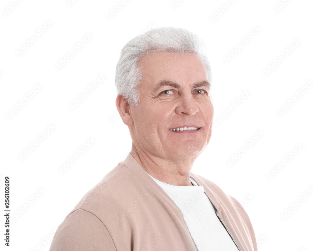 Portrait of handsome mature man on white background Portrait of handsome mature man on white background