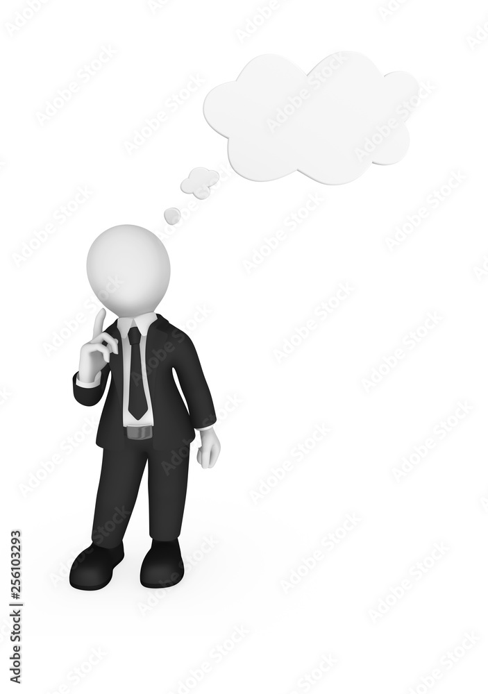 3d businessman thinking with thought cloud above his head. 3d businessman thinking with thought cloud above his head.