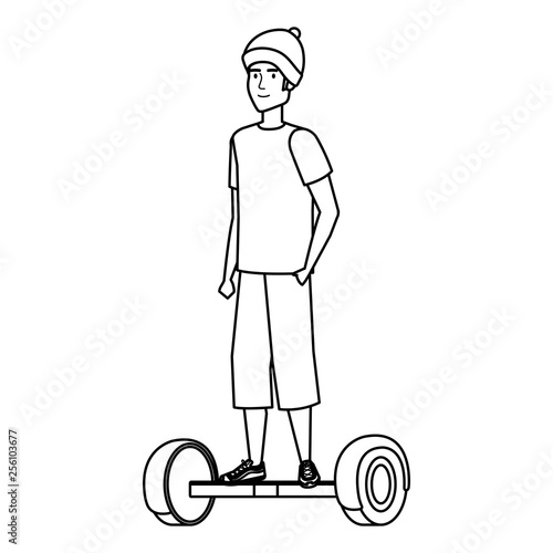 young man in hoverboard electric