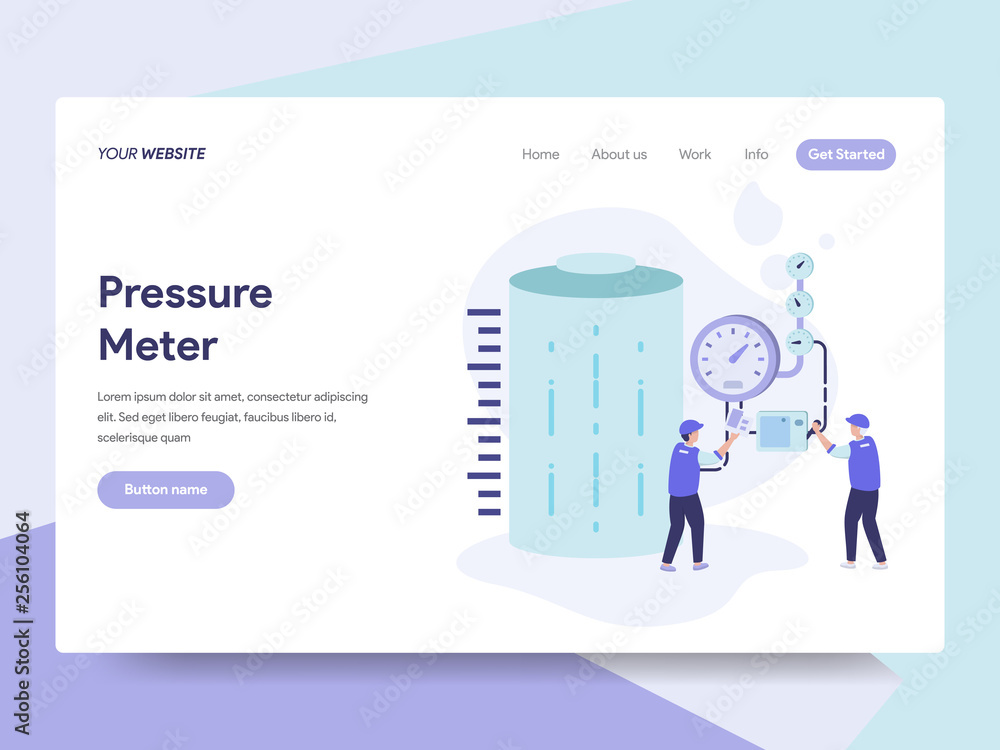 Landing page template of Gas Tank Pressure Meter Illustration Concept. Isometric flat design concept of web page design for website and mobile website.Vector illustration