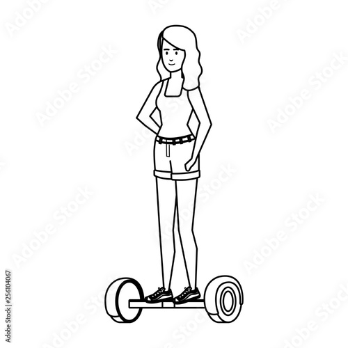 young woman in hoverboard electric