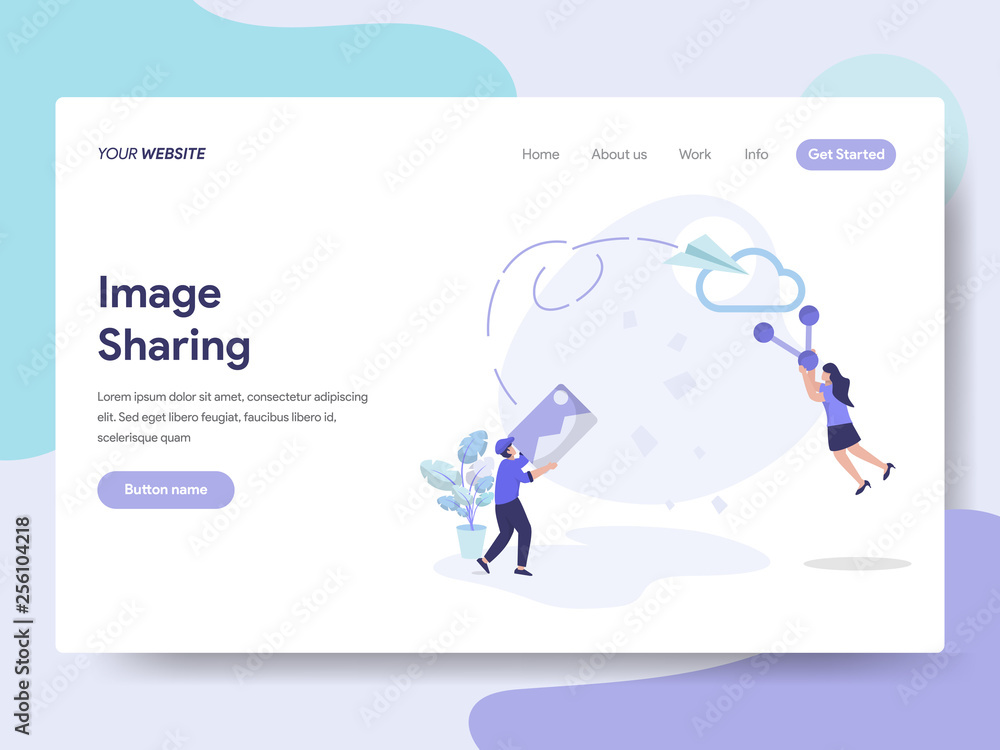 Landing page template of Image Sharing Illustration Concept. Isometric flat design concept of web page design for website and mobile website.Vector illustration Landing page template of Image Sharing Illustration Concept. Isometric flat design concept of web page design for website and mobile website.Vector illustration