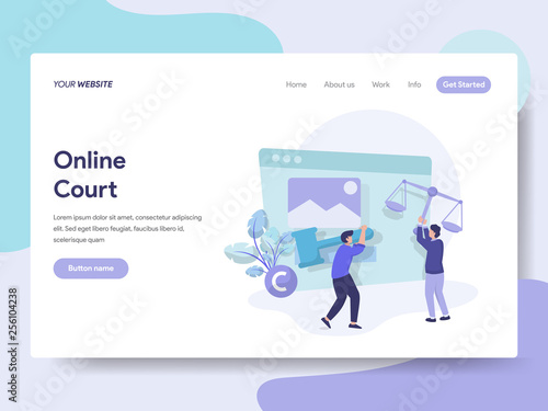 Landing page template of Online Court Illustration Concept. Isometric flat design concept of web page design for website and mobile website.Vector illustration © Silvia